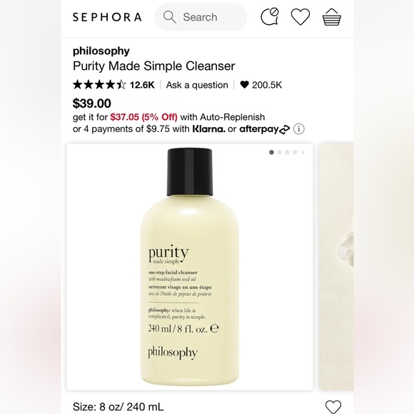 new- Sealed philosophy Purity Made Simple Cleanser 240ml 3 in 1 - Picture 4 of 6